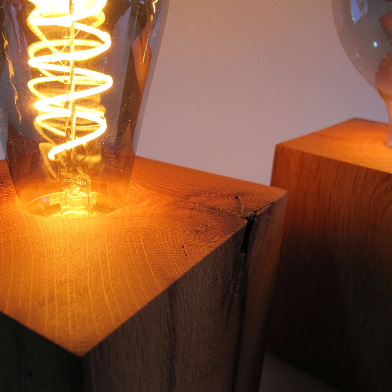 Table lamp made of oak