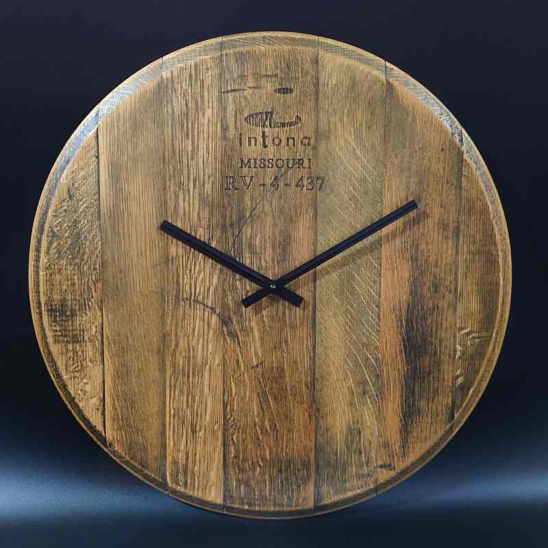 Wall clock made from old wine barrel lid